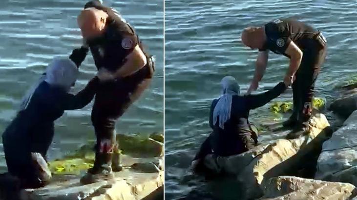 Avcılar’da kayalıklardan denize düştü, polisler kurtardı